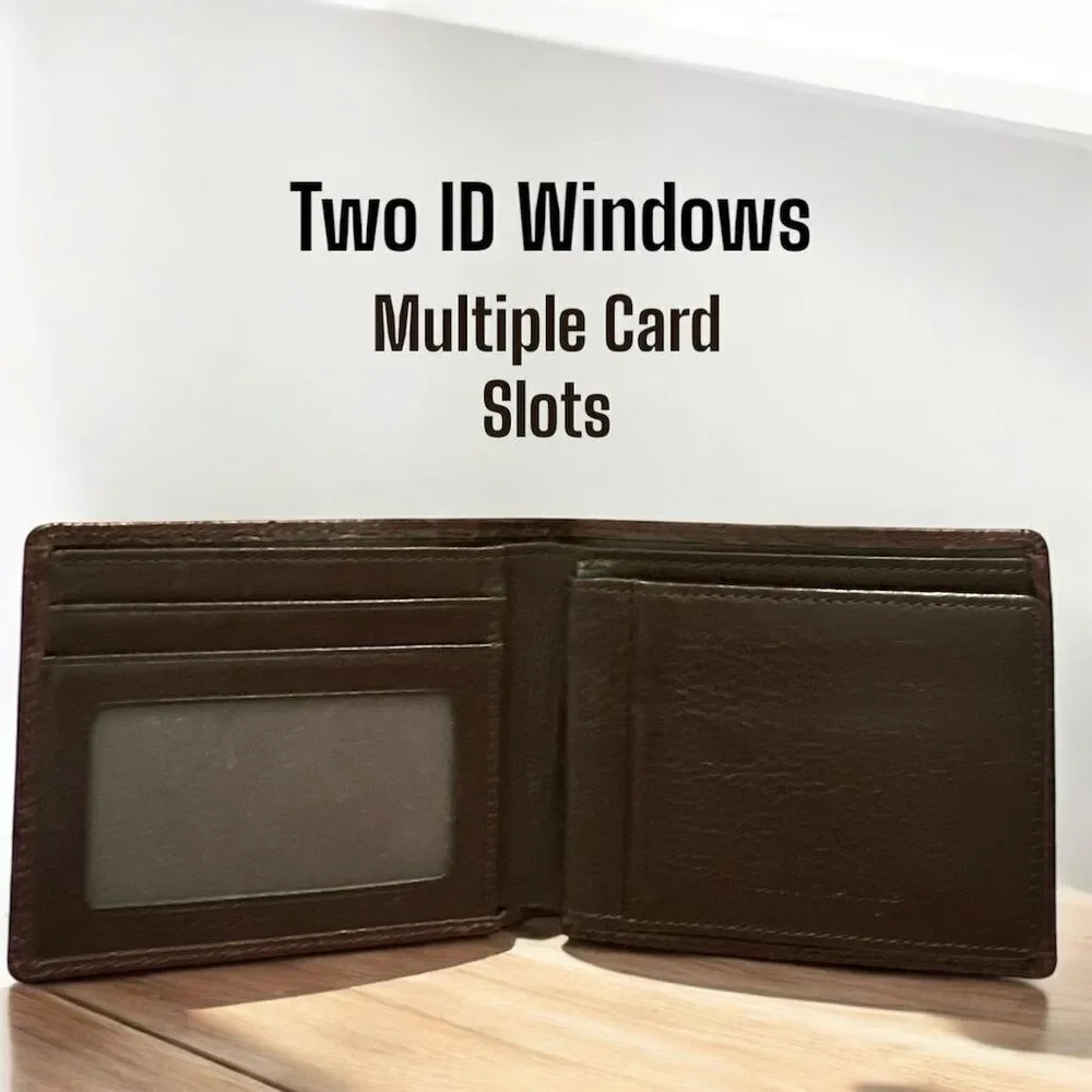 Louis Quatorze Men's Rich Brown Leather Bifold Wallet Logo Accent Multi Card ID